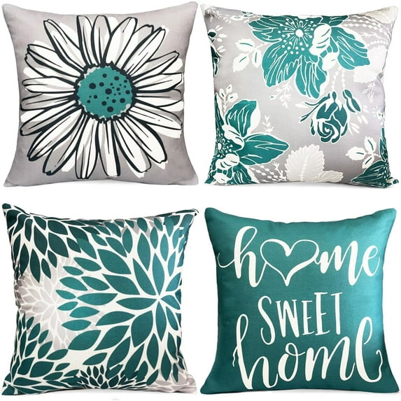 Decorative Throw Pillow Covers Set of 4 Green Pillow Covers 16x16 inch Throw Pillow Cases Linen Square Pillow Case,Modern Farmhouse Outdoor Pillow Covers for Couch Sofa Living Room Bed