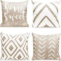 Decorative Throw Pillow Covers Set of 4 Light khaki Pillow Covers 16x16 inch Throw Pillow Cases Linen Square Pillow Case,Farmhouse Outdoor Modern Boho Striped Pillow Covers for Couch Sofa Living Room