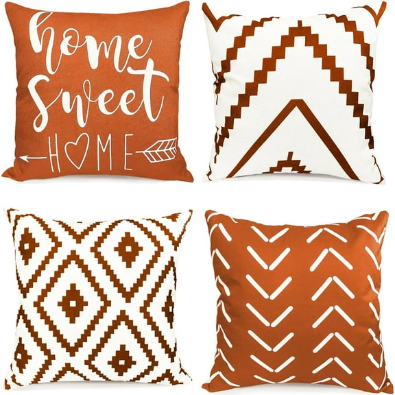 Decorative Throw Pillow Covers Set of 4 Orange Pillow Covers 20x20 inchThrow Pillow Cases Linen Pillow Case,Modern Farmhouse Outdoor Pillow Covers for Couch Sofa Living Room Bed Car