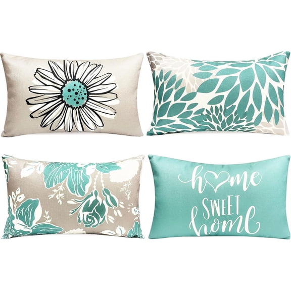 Decorative Throw Pillow Covers Set of 4 Teal Pillow Covers 12x20 inch Throw Pillow Cases Linen Square Pillow Case,Farmhouse Outdoor Modern Boho Pillow Covers for Couch Sofa Living Room