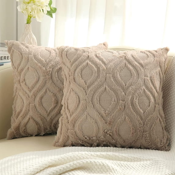 Decorative Throw Pillow Covers Set of 2, Soft Spring Plush Faux Fur Wool Pillow Covers for Couch Bed Sofa Living Room, 18x18inch