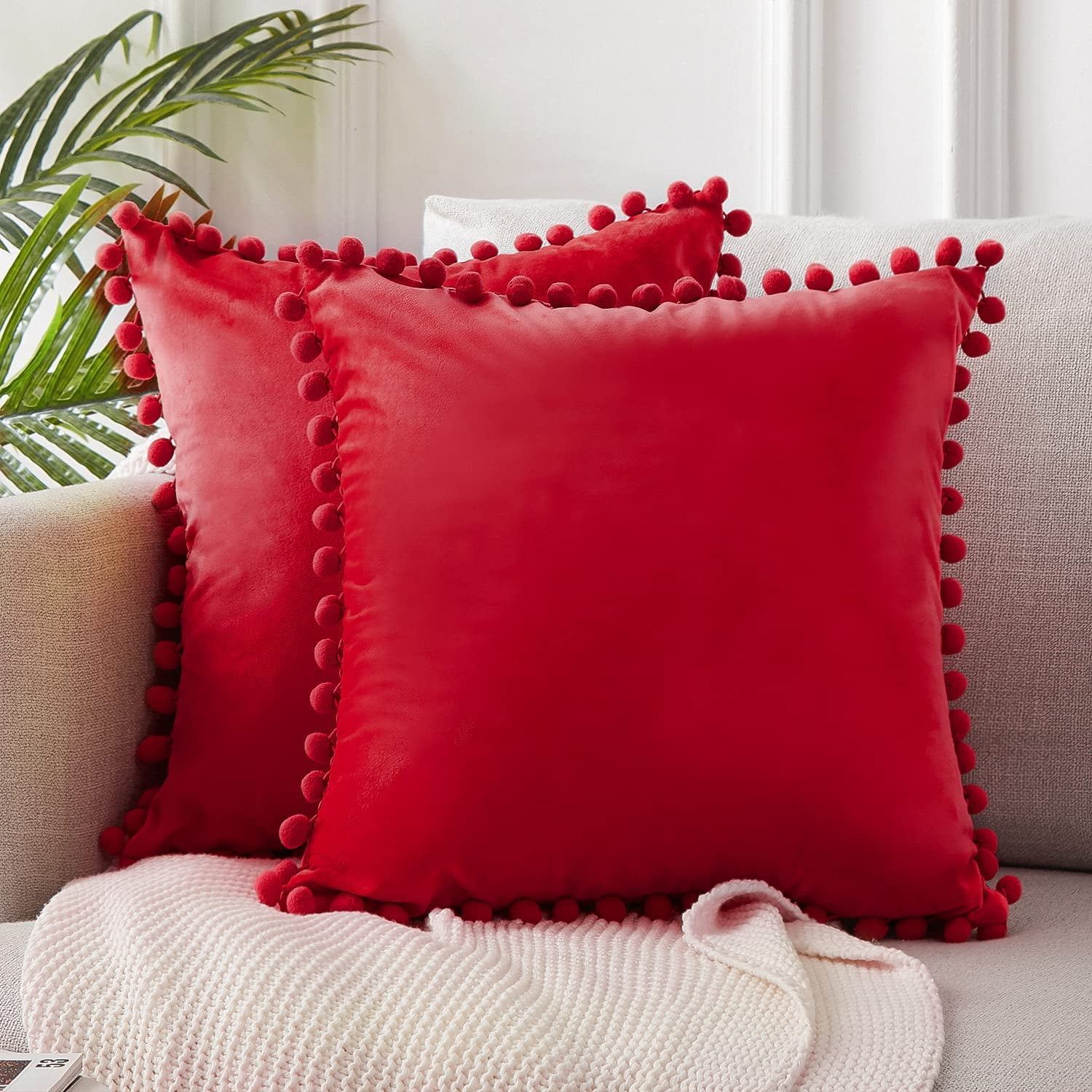 Decorative Throw Pillow Covers Soft Particles Velvet Solid Cushion