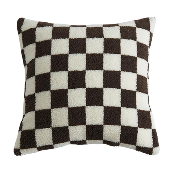 Decorative Throw Pillow Covers - Soft Sherpa Checkerboard Cushion Covers Faux Fur Pillow Cases for Sofa Bedroom Livingroom Car, 18 X 18 Inch, Coffee