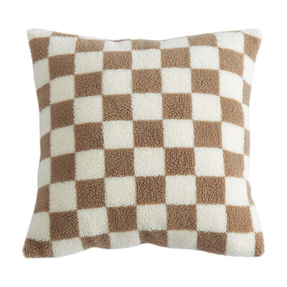 Decorative Throw Pillow Covers - Soft Sherpa Checkerboard Cushion Covers Faux Fur Pillow Cases for Sofa Bedroom Livingroom Car, 18 X 18 Inch, Khaki
