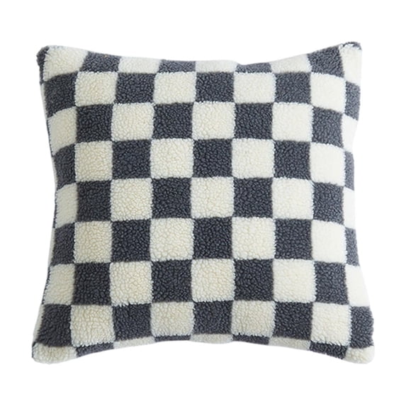Decorative Throw Pillow Covers - Soft Sherpa Checkerboard Cushion Covers Faux Fur Pillow Cases for Sofa Bedroom Livingroom Car, 18 x 18 in