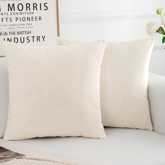 Decorative Throw Pillow Covers, Soft Square Cushion Case Home Decor for Living Room Couch Bed Sofa, Set of 2 Pack, Cream White, 18x18 Inch