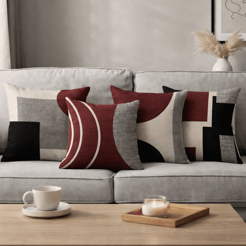 Decorative Throw Pillow Covers, Abstract Geometric Design, Soft Durable Fabric, Set of 4, for Sofa Bed Living Room