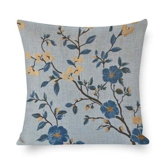 Decorative Throw Pillow Covers Spring Flowers Pillows Cover Chinoiserie Blue And Gold Floral Design Farmhouse Pillow Covers Decorative Couch Pillow Cover for Sofa 16"x16"