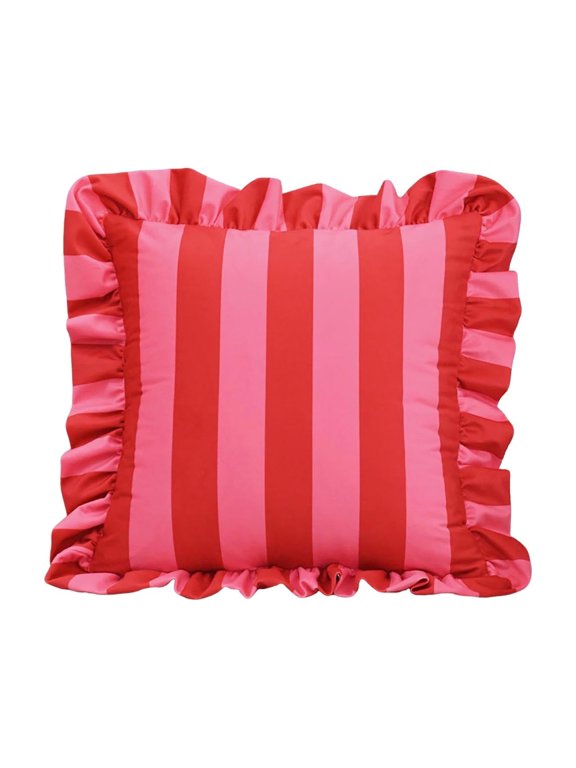 Decorative Throw Pillow Covers, Striped Design With Ruffle Edge For Outdoor/Indoor Use, Pillow Inserts Not Included,For Couch, Sofa Living Room Decor Pink Red