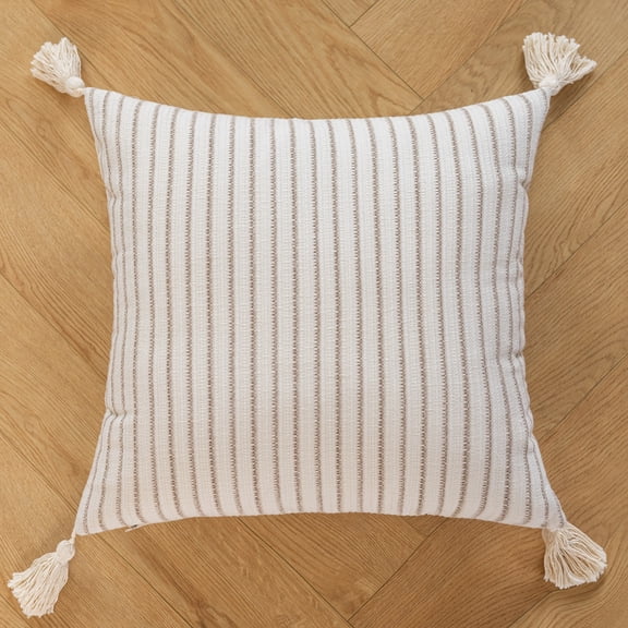 Decorative Throw Pillow Covers, Textured Chenille Floral, Faux Fur & Striped Tassel Cushions for Couch Sofa Living Room Bedroom Home Decor (Cover Only)