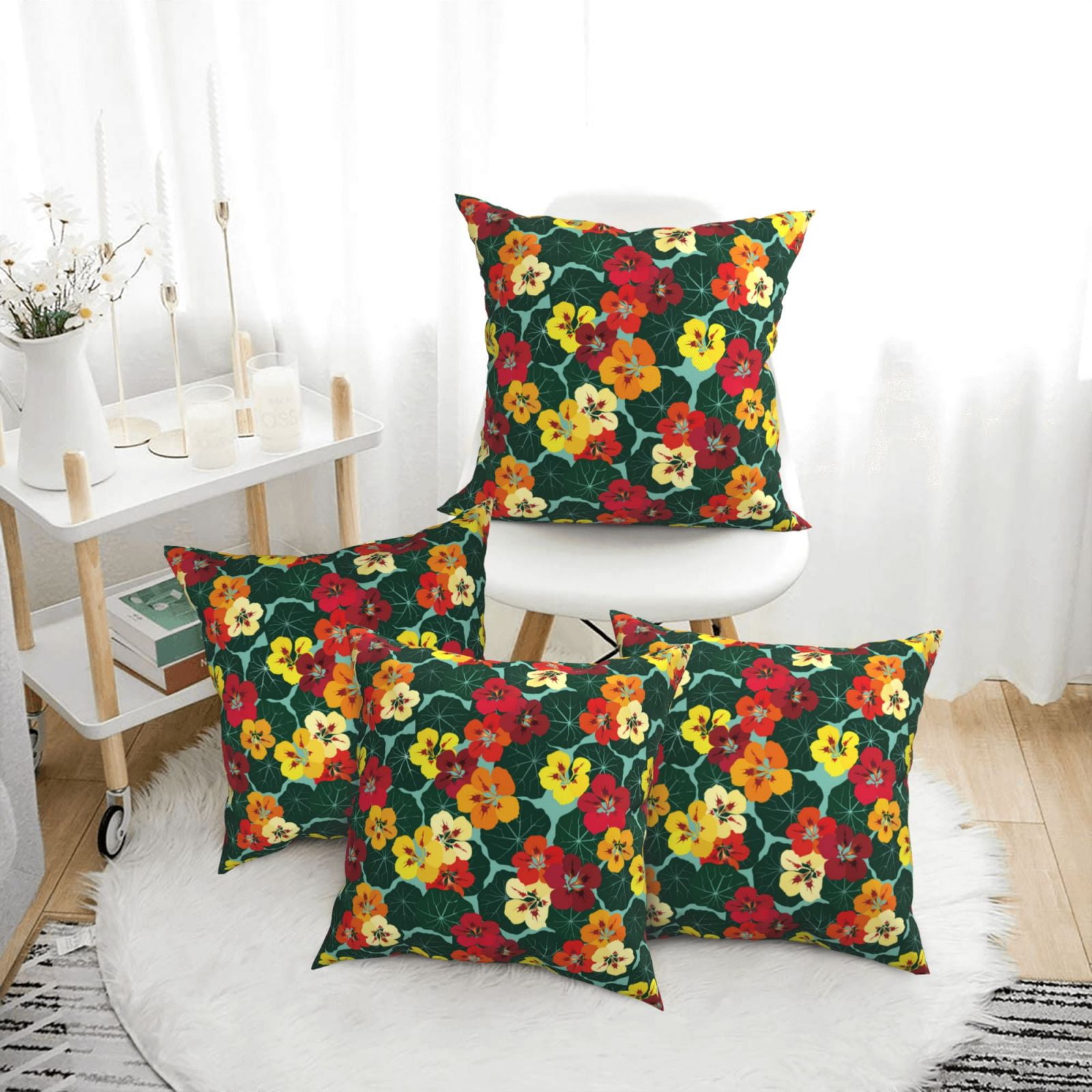Decorative Throw Pillow Covers colorful flowers_B Pack of 4 Soft