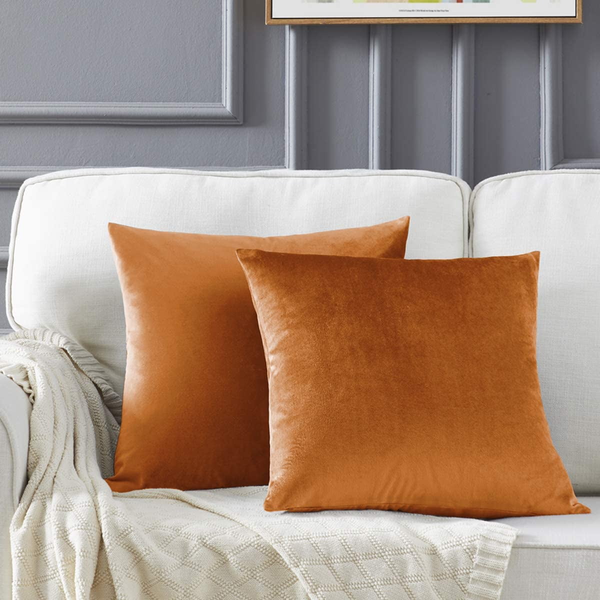 Decorative Throw Pillow Covers for Sofa,Cinnamon Burnt Orange Velvet