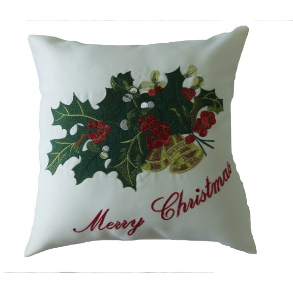 Decorative Throw Pillow, Embroidered Merry Christmas With Applique Design