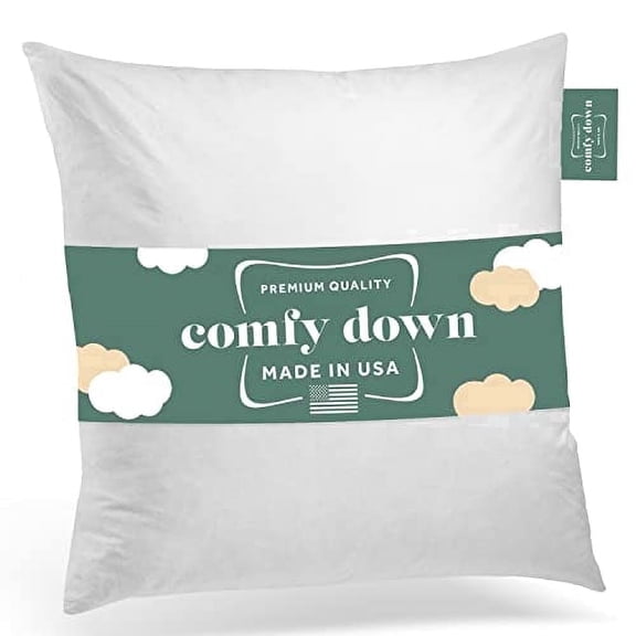 ComfyDown 16x16 Throw Pillow Insert, Down & Feather Fill, 100% Cotton Cover, Made in USA – Premium Soft Decorative Pillow Form Sham Stuffer for Bed, Sofa & Couch
