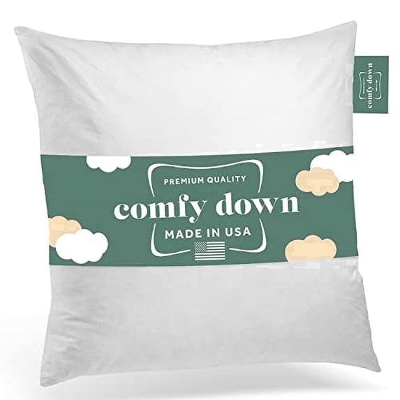 ComfyDown 21x21 Throw Pillow Insert, Down & Feather Fill, 100% Cotton Cover, Made in USA – Premium Soft Decorative Pillow Form Sham Stuffer for Bed, Sofa & Couch
