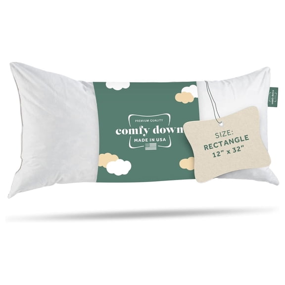 Decorative Throw Pillow Insert, Down and Fill, 100% Cotton Cover, 233 Thread Count - Made in USA (12 X 32)