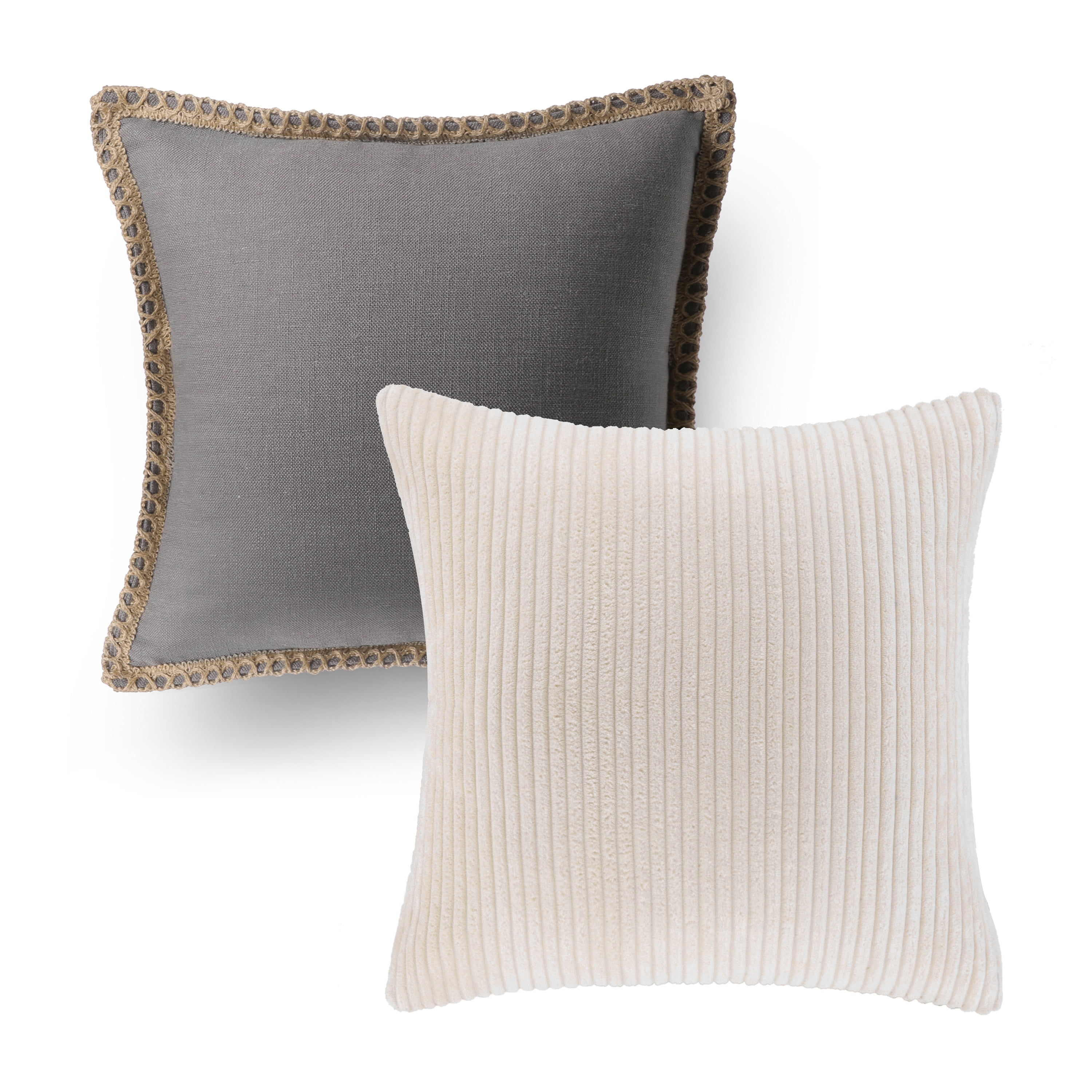 Decorative Throw Pillow Set, Soft Corduroy Striped Velvet & Buffalo Checker Plaid Farmhouse Cushion Series Bundle, for Sofa Couch Bedroom, Coffee, 18