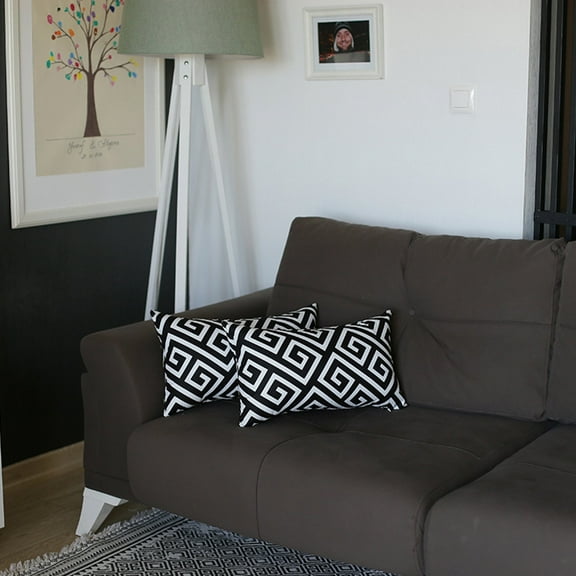 Decorative Throw Pillow Set of 2 Greek Key 12" x 20" Black & White Lumbar for Couch, Bedding