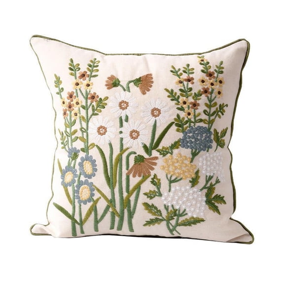 Decorative Throw Pillow With Embroidered Floral Design For Living Room And Bedroom Linen Material For Couch And Nap