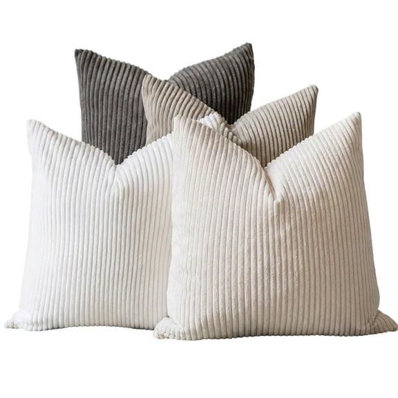 Decorative Throw Pillows, Couch Throw Pillows, 18X18 In, Ribbed Corduroy, Striped Pattern, Square Accent Pieces, Gray Pillow Cases, Couch Pillows Covers, Living Room Decor, 4 Pc