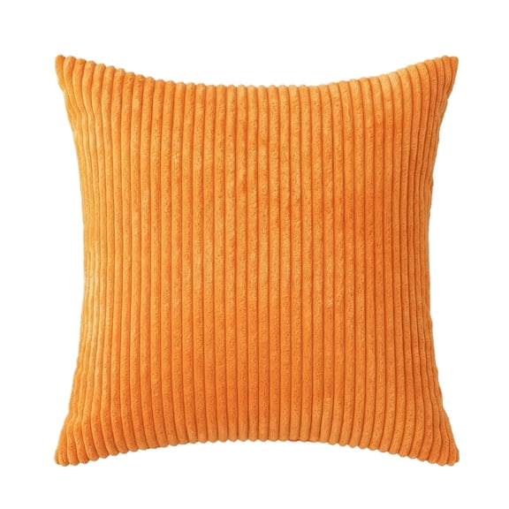 Decorative Throw Pillows, Couch Throw Pillows for Living Room, 18X18 In, Corduroy Pillow Covers, Orange Finish, Ribbed Texture, Square Form, Zipper Closure, 1 Pc