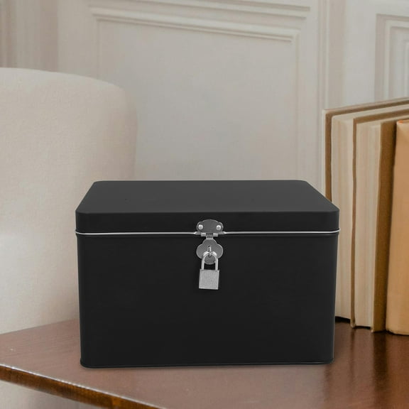 PENIKOKO Black Metal Storage Box with Lock, Tinplate Case for and Storage