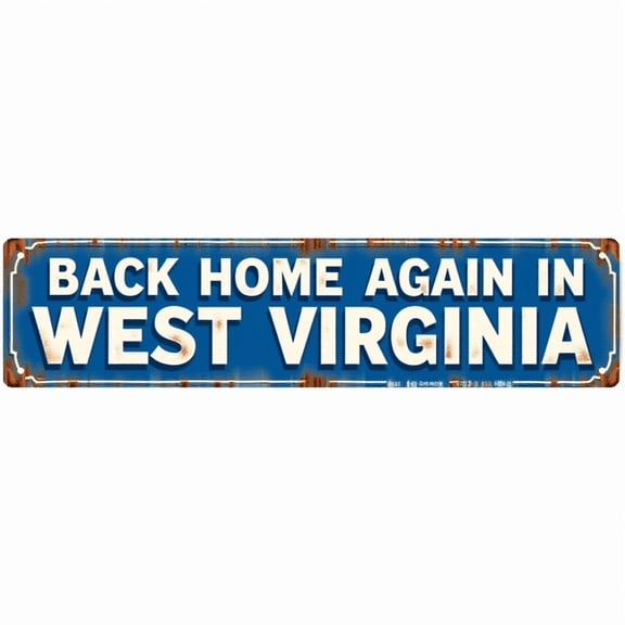 Decorative Tin Sign - 16*4 Inch "BACK HOME AGAIN IN WEST VIRGINIA" Nostalgic Design for Living Room, Bedroom, Garage - Vintage Metal Sign, Ideal for Vintage Decor for Home, Family Sign, Cool Posters