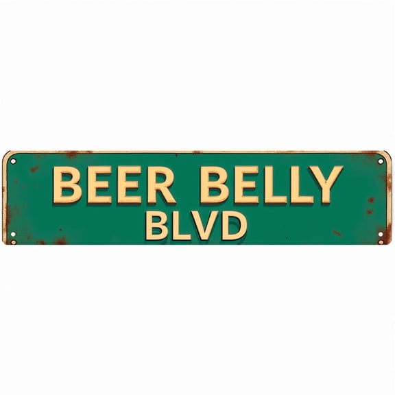 Decorative Tin Sign - 16*4 Inch "BEER BELLY BLVD" Funny Bar Design for Garage, Patio, Bar - Vintage Metal Sign, Ideal for Bar Decorations for Home, Funny Signs, Man Cave Accessories