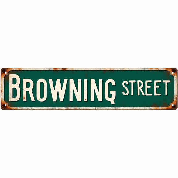 Decorative Tin Sign 16*4 Inch - BROWNING STREET Design - Perfect for Man Cave, Garage, Bar - Man Cave Accessories, Garage Decor for Men, Bar Decorations for Home