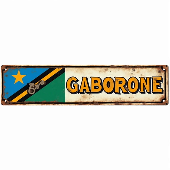 Decorative Tin Sign - 16*4 Inch "GABORONE" Heritage Design for Living Room, Office, Patio - Tin Signs, Ideal for Vintage Decor for Home, Indie Room Decor, Cool Posters