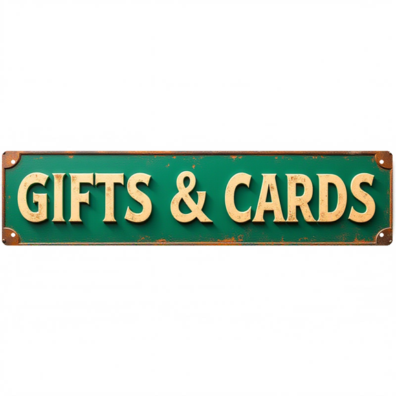 Decorative Tin Sign - 16*4 Inch "GIFTS & CARDS" Retro Shop Design for Kitchen, Living Room, Garage - Vintage Metal Sign, Ideal for Retro Kitchen Decor, Funny Room Decor, Cool Posters
