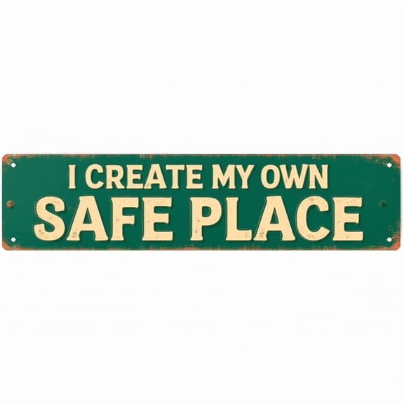 Decorative Tin Sign - 16*4 Inch "I CREATE MY OWN SAFE PLACE" Motivational Design for Bedroom, Office, Living Room - Vintage Metal Sign, Ideal for Inspirational Signs, Indie Room Decor, Cool Posters