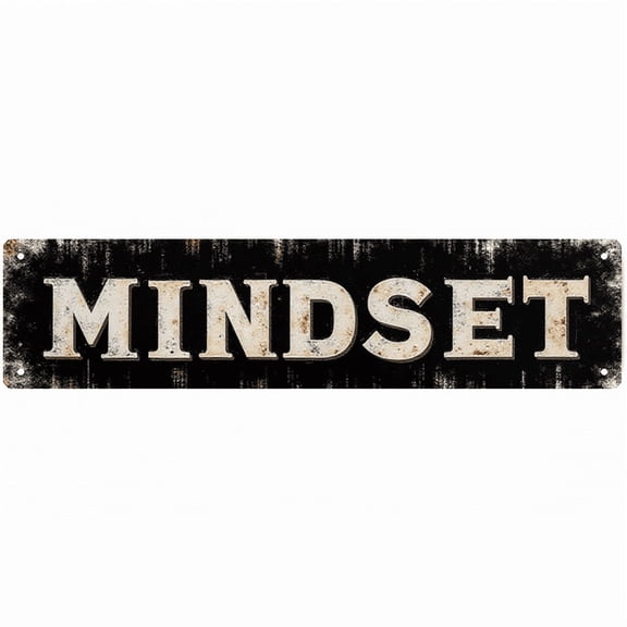 Decorative Tin Sign - 16*4 Inch "MINDSET" Motivational Design for Office, Bedroom, Garage - Tin Signs, Ideal for Inspirational Signs, Indie Room Decor, Cool Posters