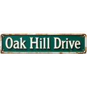 Decorative Tin Sign 16*4 Inch Oak Street Marker - For Laundry Room, Bedroom, Patio | laundry signs wall decor, signs for bedroom, patio signs