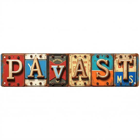 Decorative Tin Sign - 16*4 Inch "PAV" Industrial Design for Construction Site, Garage, Workshop - Vintage Metal Sign, Ideal for Garage Decor, Metal Signs for Outside, Unique Wall Decor