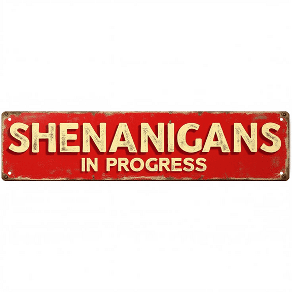 Decorative Tin Sign - 16*4 Inch "SHENANIGANS IN PROGRESS" Funny Design for Game Room, Patio, Man Cave - Vintage Metal Sign, Ideal for Funny Signs, Man Cave Accessories, Funny Room Decor