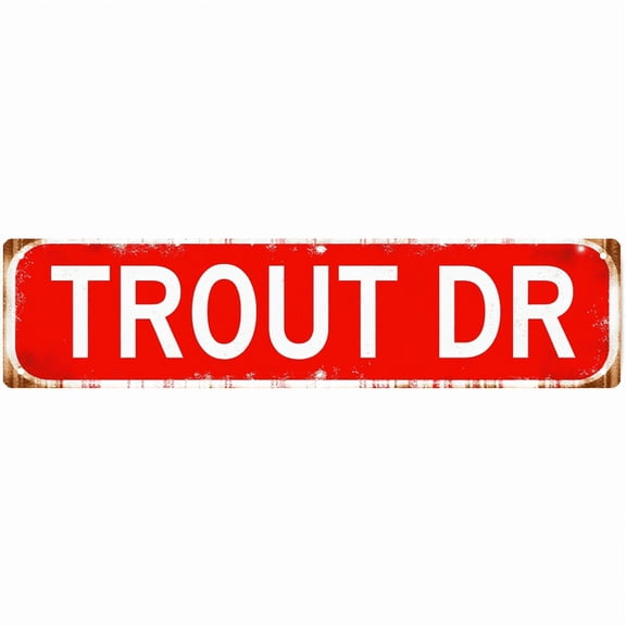 Decorative Tin Sign - 16*4 Inch "TROUT DR" Fishing Design for Garage, Backyard, Cabin - Vintage Metal Sign, Ideal for Fishing Decor, Outdoor Signs, Man Cave Accessories
