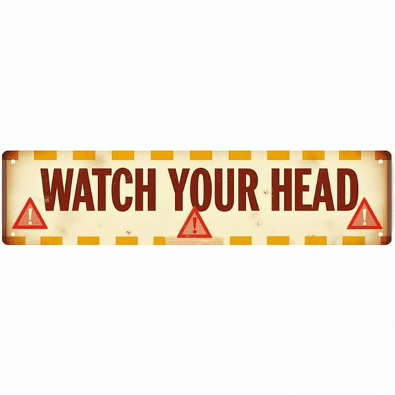 Decorative Tin Sign - 16*4 Inch "WATCH YOUR HEAD" Funny Warning Design for Basement, Garage, Attic - Humorous Metal Sign, Ideal for Funny Signs, Garage Decor, Metal Signs for Outside