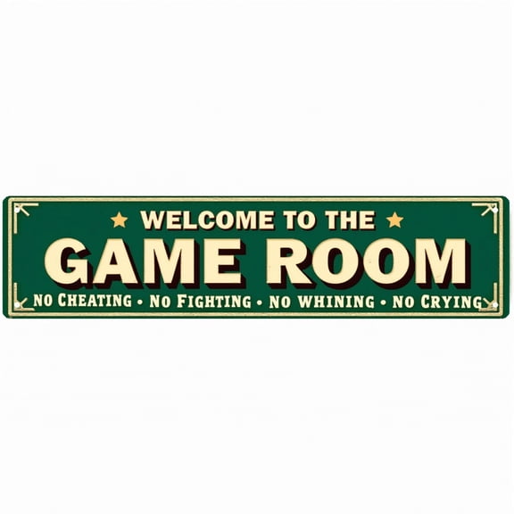 Decorative Tin Sign - 16*4 Inch "WELCOME TO THE GAME ROOM" Rules Design for Game Room, Man Cave, Garage - Tin Signs, Ideal for Game Room Decor, Man Cave Accessories, Funny Signs