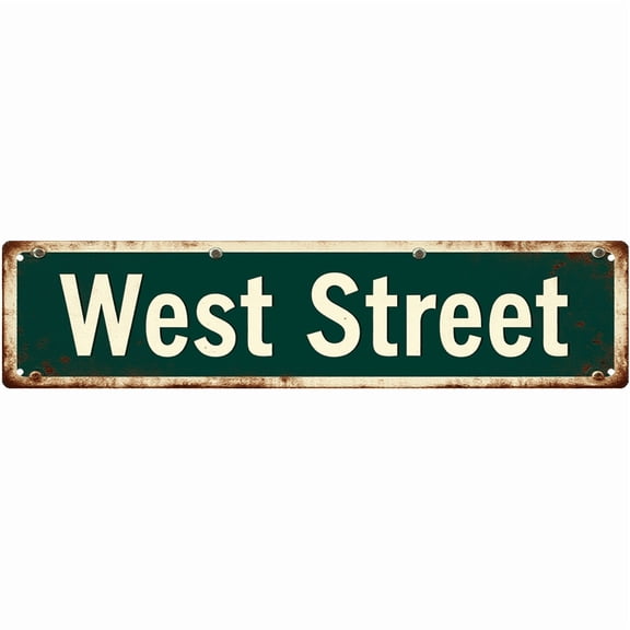 Decorative Tin Sign 16*4 Inch - West Street Design - Ideal for Bedroom, Outdoor Patio, Bar - Vintage Urban Charm | street signs for bedroom, outdoor signs, funny room decor