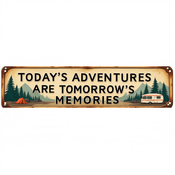 Decorative Tin Sign 16*4 Inches "Adventures Memories" Bedroom, Patio, Travel Room Adventure Memories Theme, Indie Room Decor, Funny Posters