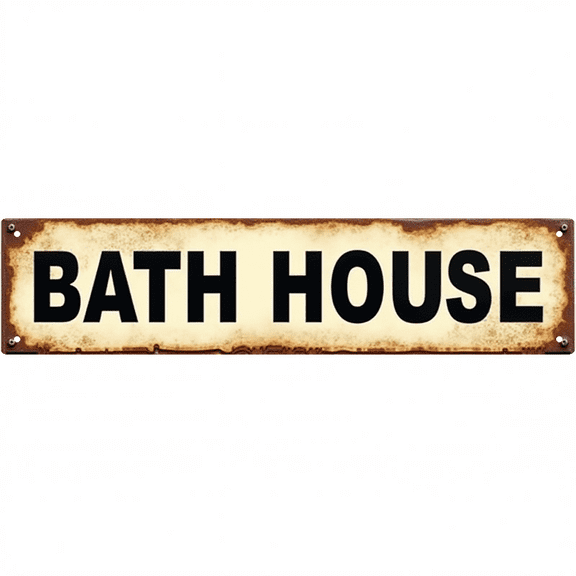 Decorative Tin Sign 16*4 Inches "Bath House" Patio, Laundry Room, Movie Room Mushroom Wall Decor, Beach Theme Decor, Mens Wall Decor