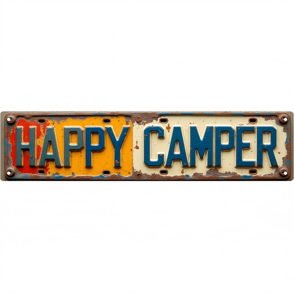Decorative Tin Sign 16*4 Inches "Happy Camper" Campsite, Patio, Bedroom Campers Happy Theme, Outdoor Sign, Vintage Decor for Home