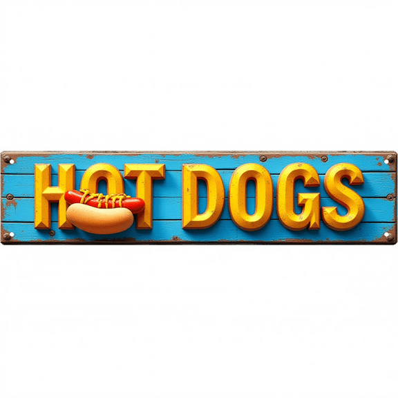 Decorative Tin Sign 16*4 Inches "Hot Dogs" Kitchen, Patio, Snack Bar Hot Dogs Theme, Snack Bar Decor, Retro Kitchen Decor