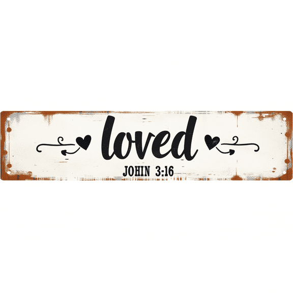 Decorative Tin Sign 16*4 Inches "Loved John 3:16" Living Room, Bedroom, Patio John 3:16 Theme, Family Sign, Vintage Decor for Home