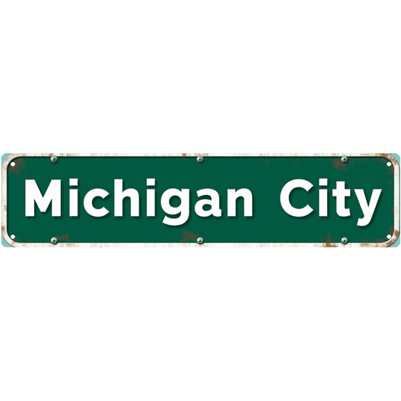 Decorative Tin Sign | 16*4 Inches | Michigan City Street Sign | For Bedroom, Garage, Backyard | Street Signs, Retro Decor, Outdoor Signs
