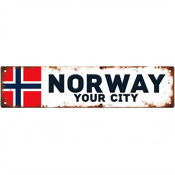 Decorative Tin Sign 16*4 Inches "Norway Your City" Living Room, Patio, Bedroom Proud to be from Norway Theme, Vintage City Decor, Family Sign, Cool Posters, Tin Signs