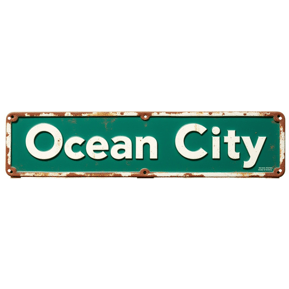 Decorative Tin Sign 16*4 Inches - Ocean City Vintage Street Sign - Great for Hippie Room, Backyard, Patio - Includes hippie room decor, backyard signs for outside, patio wall decor