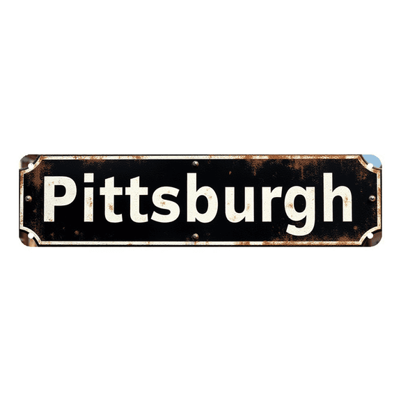 Decorative Tin Sign 16*4 Inches Pittsburgh Themed | Fits Bedroom, Garage, Backyard | Man Cave Accessories, Cool Posters, Street Signs for Bedroom