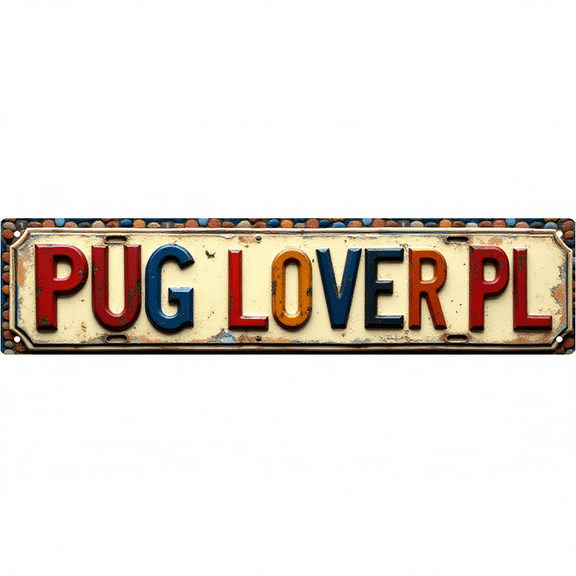 Decorative Tin Sign 16*4 Inches "Pug Lover Pl" Bedroom, Pet Area, Garage Pug DR Theme, Funny Room Decor, Duck Decor, Vintage Decor for Home, Tin Signs
